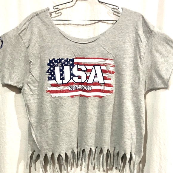 Tops - USA PATRIOTIC american flag fringed t-shirt usa pride size L NWOT